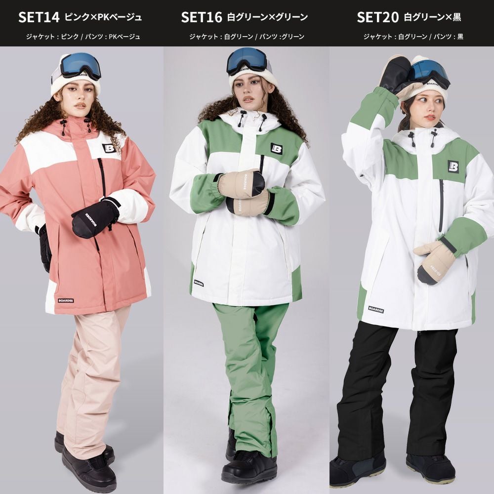 BURTON スノーボードウェア（ホワイト/ベージュ/グリーン）上下セット スノボウェア レディース 上下セット スノーボードウェア BOARDEE