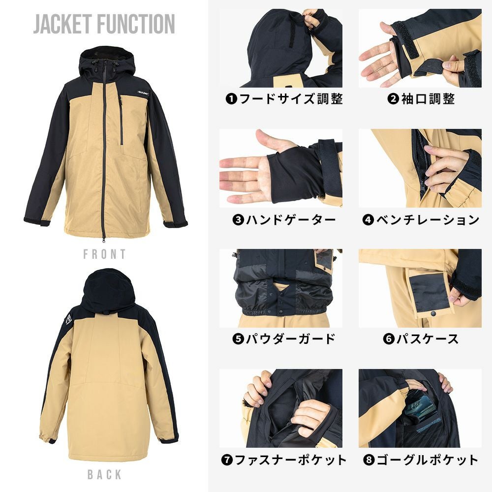 スノーボードウェア フード付き ネイビー ベージュ ビブパン　黒 スノボウェア メンズ 上下セット スノーボードウェア 耐水20,000mm